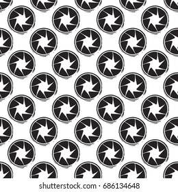 Vector photo logo seamless pattern. Photography and photo studio hand drawn design elements, signs, logos, identity, labels, badges, branding objects for business. Black sketch on white background.