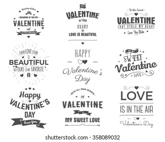 Vector photo overlays, hand drawn lettering collection, inspirational quote. Valentine day labels set. Love is in the air, you are my heart and more on white background. Best for gift card, brochure.