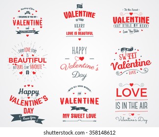 Vector photo overlays, hand drawn lettering collection, inspirational quote. Valentine day labels set. Love is in the air, my sweet love and more on white background. Best for gift card, brochure.