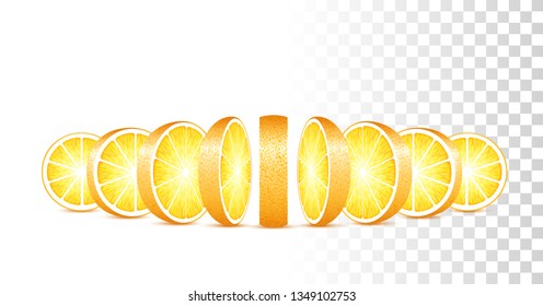 Vector Photo Realistic 3d Illustration Of Orange Slices Isolated On Transparent Background. Perspective Front View
