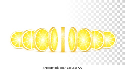 Vector Photo Realistic 3d Illustration Of Lemon Slices Isolated On Transparent Background. Perspective Front View