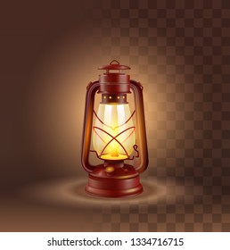 Vector Photo Realistic Camping Lantern With Glow On Dark Transparent Background