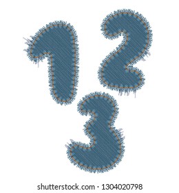 Vector Photo Realistic Illustration Of Torn Denim Patches Isolated On White Background. 1, 2, 3 Numbers