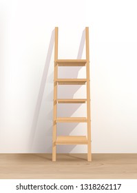 Vector Photo Realistic Illustration Of Wooden Ladder-Shelves  NearThe Wall