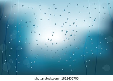 Vector Photo Realistic Image Of Rain droplets on window with out of focus background