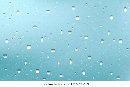 Vector Photo Realistic Image Of Raindrops Or Vapor Trough Window Glass. Realistic pure droplets condensed. Vector clear vapor water bubbles on window glass surface for your design.