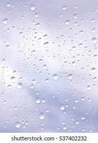 Vector Photo Realistic Image Of Raindrops Trough Window Glass At Dull Sky View