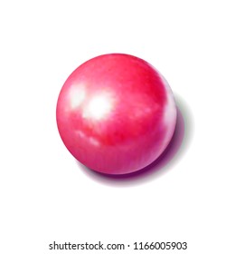 Vector Photo Realistic Pink Pearl, Gem, 3D Object Isolated on White Background.