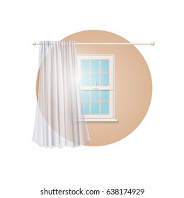 Vector Photo Realistic White Blank Transparent Curtain On The Window Illustration