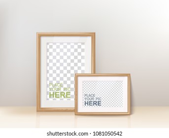 Vector Photo Realistic Wooden Frame Template. Interior Decoration Editable Mockup.