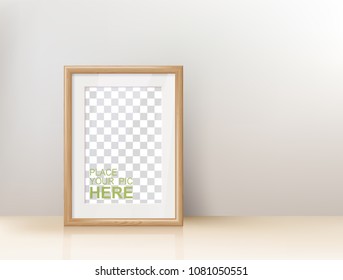 Vector Photo Realistic Wooden Frame Template. Interior Decoration Editable Mockup.