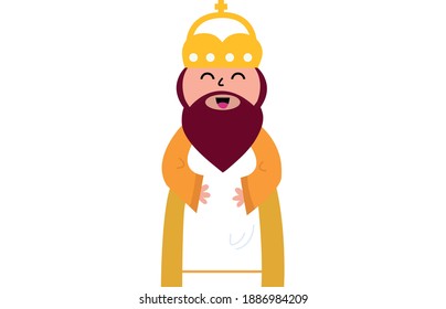 Vector photo of a smiling wizard king with a blue cape and a pointed gold crown