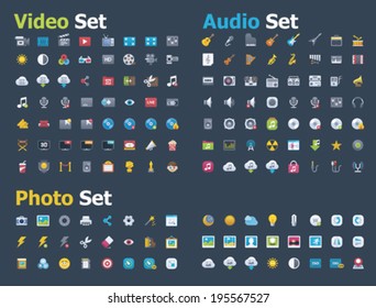 Vector Photo, Video And Audio Icon Set