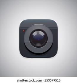 Vector photo and video camera icon. Digital camera symbol for web or mobile multimedia application. Rounded square button
