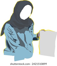 Vector of a photo of a woman in a headscarf carrying paper