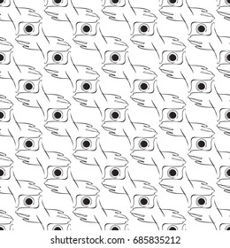 Vector photocamera logo with hands seamless pattern. Photography and photo studio hand drawn design, signs, logos, identity, badges, branding objects for business. Black sketch on white background.