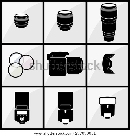 vector photographer accessory icon set
