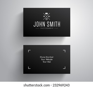 Vector Photographer, Photography Business Card Template With Hipster Style Design Logo. Logotype, Brand, Branding, Corporate, Identity, Company. Vector Eps 10