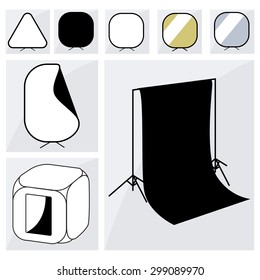 vector photographer studio equipment icon set