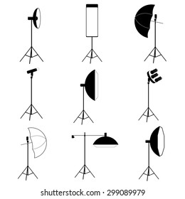 Vector Photographer Studio Lighting Equipment Icon Set
