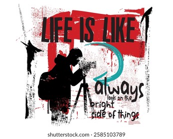 vector photographergrunge , Life is like Photography, t shirt graphics print vector illustration design, vector grunge design Tee. urban grunge print T, for greeting cards, prints Tee, posters