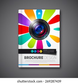 Vector Photography Book Or Brochure For Cover Or Portfolio, Design Template Lens In Flower