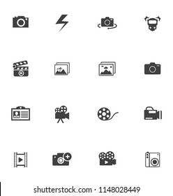 Vector Photography Icons Set - Digital Photo Camera Equipment, Digital Film Symbol