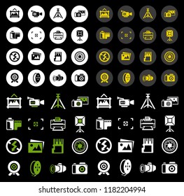 vector Photography icons set - digital photo camera equipment, digital film symbol