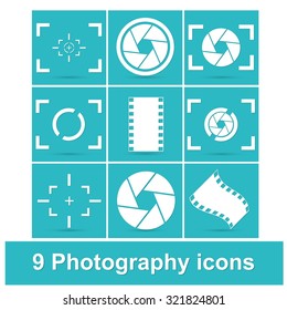 Vector Photography icons set on blue background