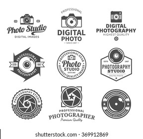 Vector photography logo. Camera shutter, photo camera and lens icons