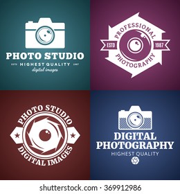 Vector photography logo. Camera shutter and lens icons