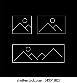 vector photography and picture canavas formats from square to panorama linear icon and infographic | illustrations of gear and equipment for photographers white isolated on black background