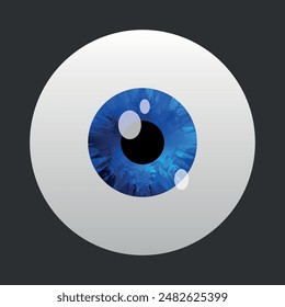 Vector de ojo azul fotorrealista sobre fondo gris oscuro.