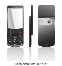 Vector photorealistic illustration of a black cellphone-slider, 3 sides