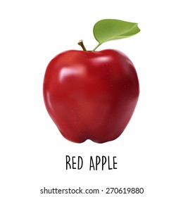 Vector photorealistic isolated red apple on a white background, vitaminic fruit, symbol of freshness and health