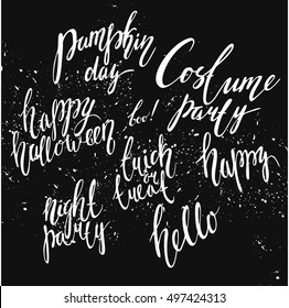 Vector phrase. cute lettering for the holiday Halloween. pumpkin day, happy halloween, night party, trick or treat. 