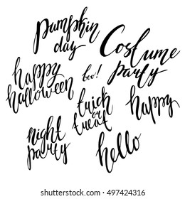 Vector phrase. cute lettering for the holiday Halloween. pumpkin day, happy halloween, night party, trick or treat. 