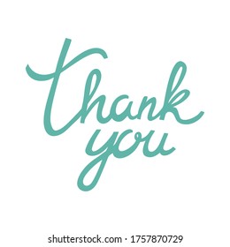 Vector phrase thank you. Hand lettering isolated on white background. Modern calligraphy, can be used for card design.