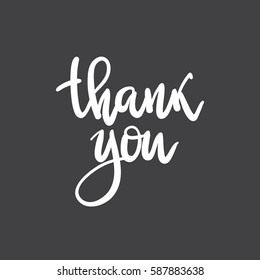 Vector phrase thank you handwritten inscription. Hand lettering typography template.  White on black, chalk on a blackboard. black-and-white  hand-drawn contour on a black background