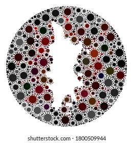 Vector Phuket map mosaic of flu virus. Infection attacks the lockdown territory from external zone. Hole round Phuket map collage designed with infection parts. Abstraction for lockdown illustrations.