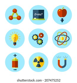 Vector physics icon set in modern flat style.