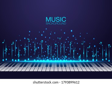 Vector de la llave del piano con una nota de música voladora. concepto de fondo musical