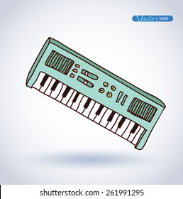 Vector Piano Keyboard Icon, hand drawn illustration.