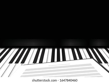 Vector : Piano keyboard with sheet music with black background
