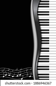 Vector : Piano and music notes symbol with reflect on black background
