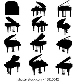 vector piano silhouette set