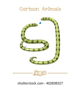 vector pic series Cartoon Animals. Amusing Animals. Butterfly and cute anacondas.  One of most heaviest and longest snake in the world. Clip art isolated on transparent background. EPS10 without mesh