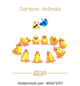 vector pic series Cartoon Animals  Amusing Animals  Little yellow ducklings sitting in circle  Clip art isolated transparent background  EPS10 without mesh