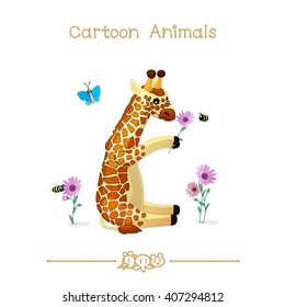 vector pic series Cartoon Animals. Amusing Animals. African giraffe and flowers. Clip art isolated on transparent background. EPS10 without mesh