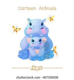 vector pic series Cartoon Animals. Amusing Animals. African  mother
Â  and Baby Hippos. Clip art isolated on transparent background. EPS10 without mesh